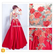 Hot Saller !!! Schicke lange rote Blumen elegante Partei-Abschlussball-Kleid-Frauen-Großverkauf formales rotes langes Abend-Kleid 2016